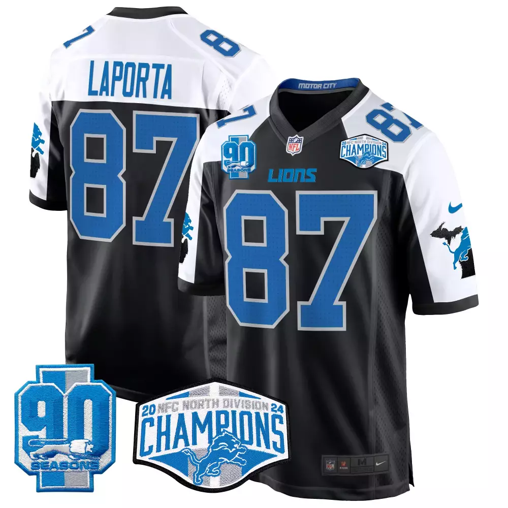 Sam Laporta Detroit Lions 2024 NFC North Champions Gray Jersey | Vapor Elite Stitched | Fan Gear for Men, Women & Youth