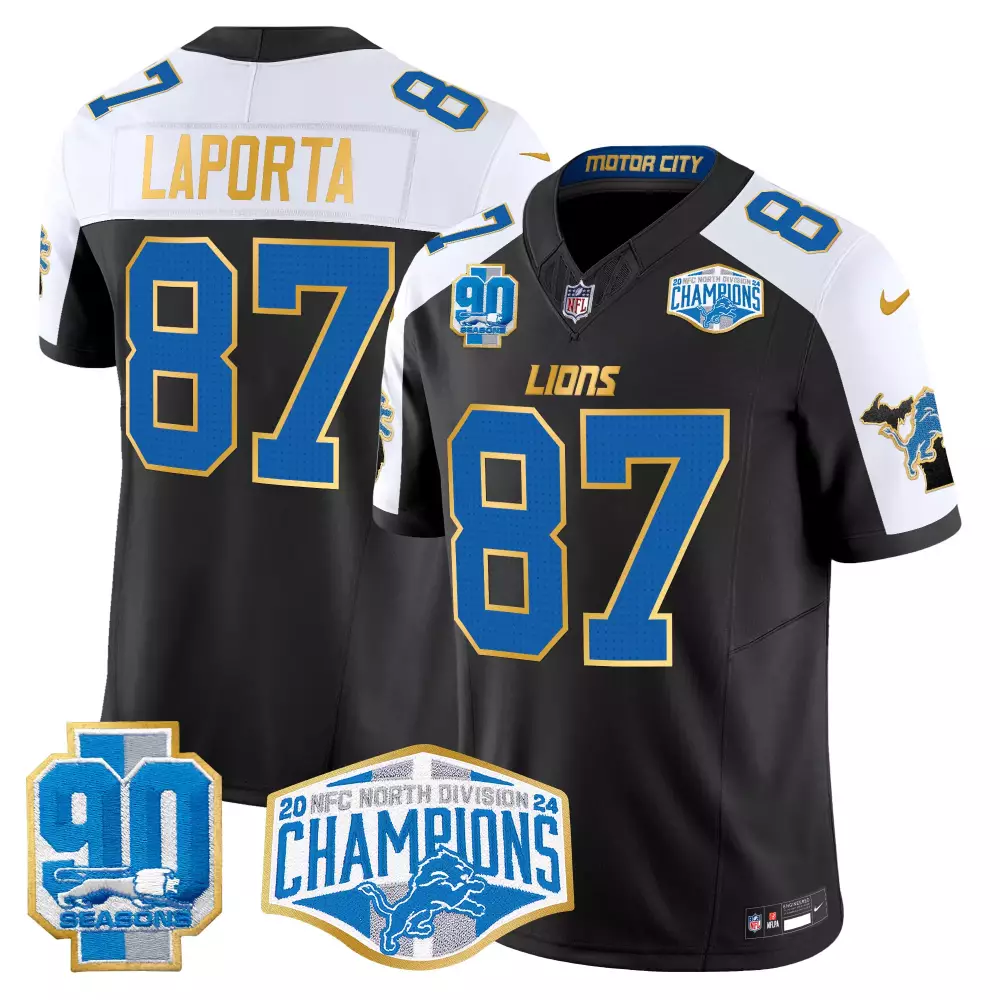 Sam Laporta Detroit Lions 2024 NFC North Champions Gray Jersey | Vapor Elite Stitched | Fan Gear for Men, Women & Youth