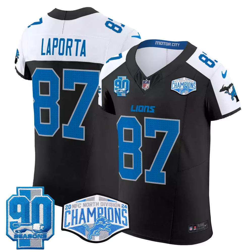 Sam Laporta Detroit Lions 2024 NFC North Division Champions Black Alternate Jersey | Vapor Elite Edition | Stitched Fan Gear | For Men, Women & Youth