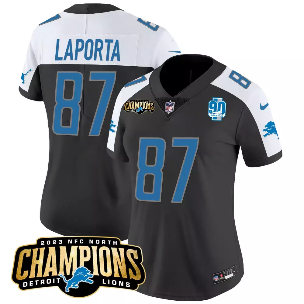 Sam Laporta 2023 Black Alternate Jersey | Detroit Lions NFC North Division Champions | Stitched Vapor Fan Gear | For Men, Women & Youth