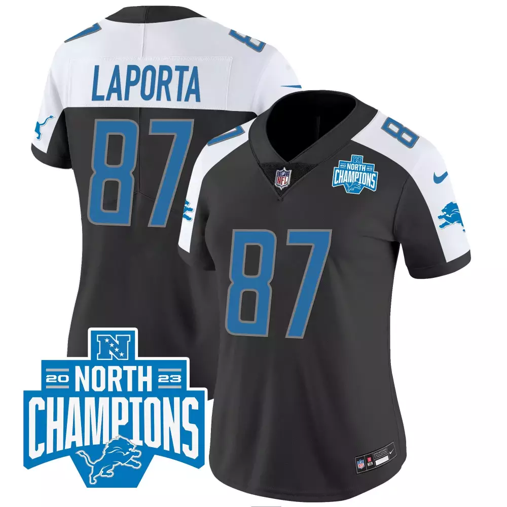 Sam Laporta 2023 Black Alternate Jersey | Detroit Lions NFC North Division Champions | Stitched Vapor Fan Gear | For Men, Women & Youth