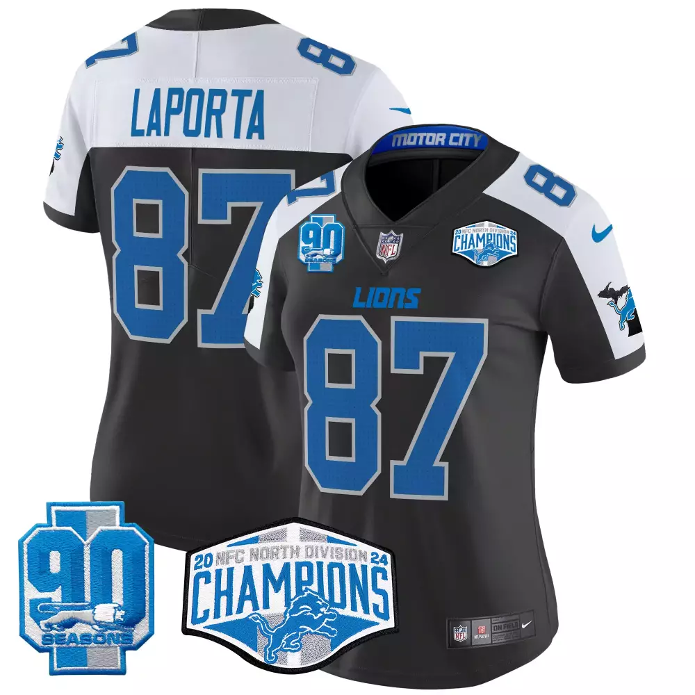 Sam Laporta 2024 Black Alternate Jersey | Detroit Lions NFC North Division Champions | Stitched Vapor Limited Edition | For Men, Women & Youth