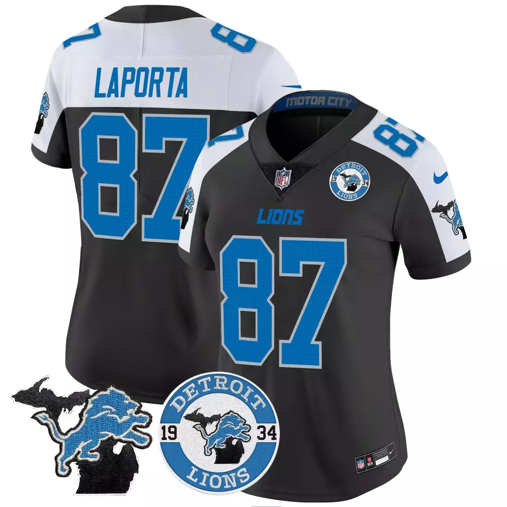 Sam Laporta 2024 Black Alternate Jersey | Detroit Lions NFC North Division Champions | Stitched Vapor Limited Edition | For Men, Women & Youth