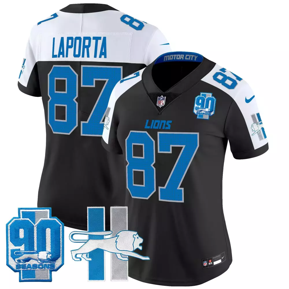 Sam Laporta Detroit Lions Throwback 90th Year Patch Gray Vapor Limited Jersey | Stitched Fan Gear for Women
