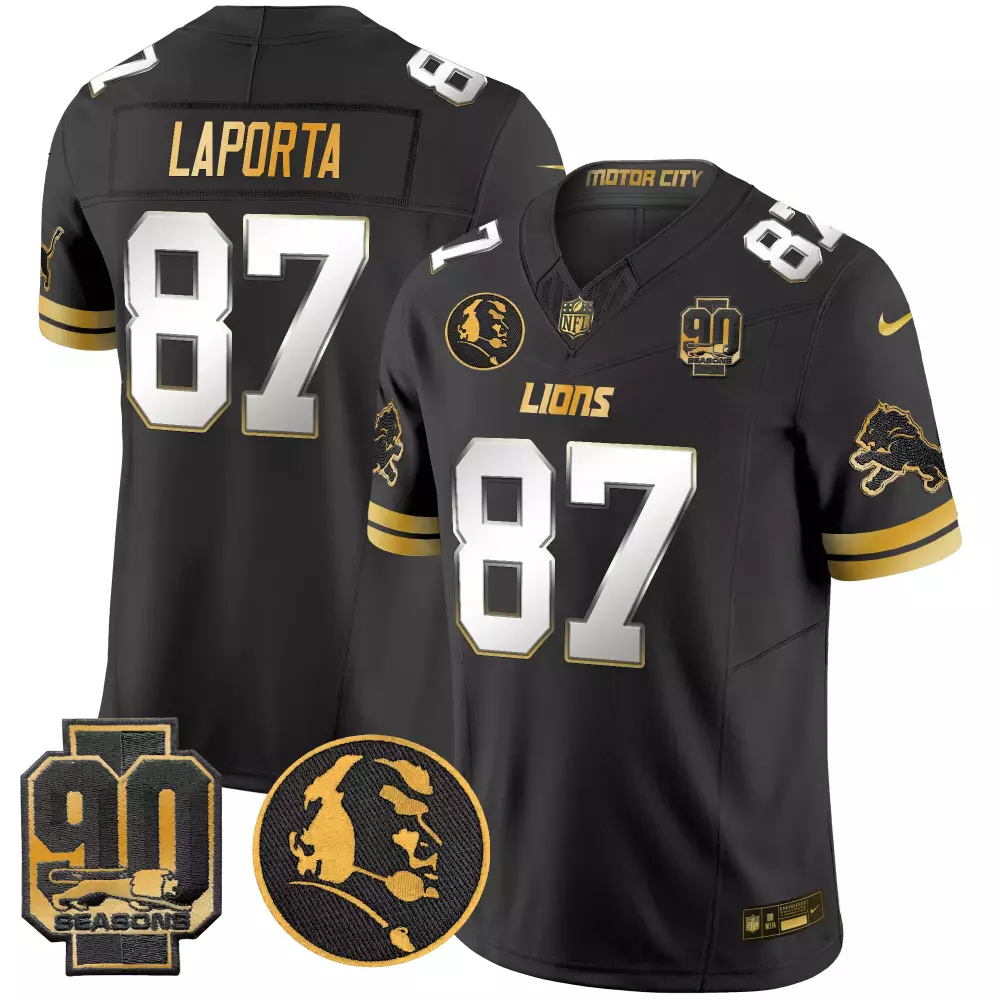 Sam Laporta Detroit Lions 2024 Black Limited Edition Jersey | Stitched Gold Vapor | For Men, Women & Youth
