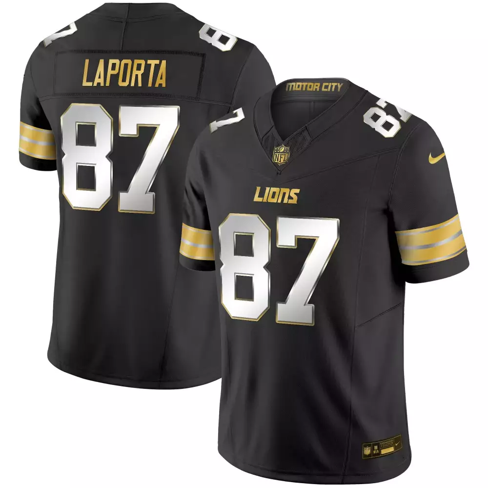Sam Laporta Detroit Lions 2024 Black Limited Edition Jersey | Stitched Gold Vapor | For Men, Women & Youth