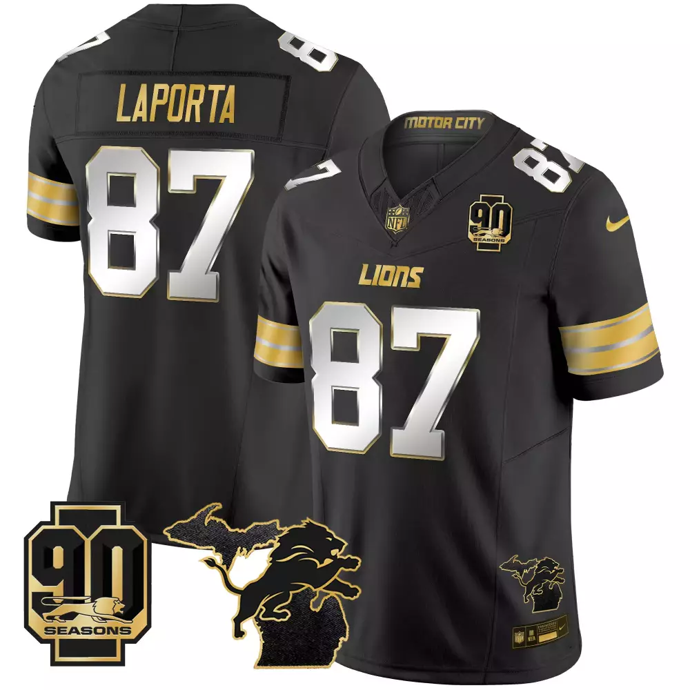 Sam Laporta Detroit Lions 2024 Black Limited Edition Jersey | Stitched Gold Vapor | For Men, Women & Youth