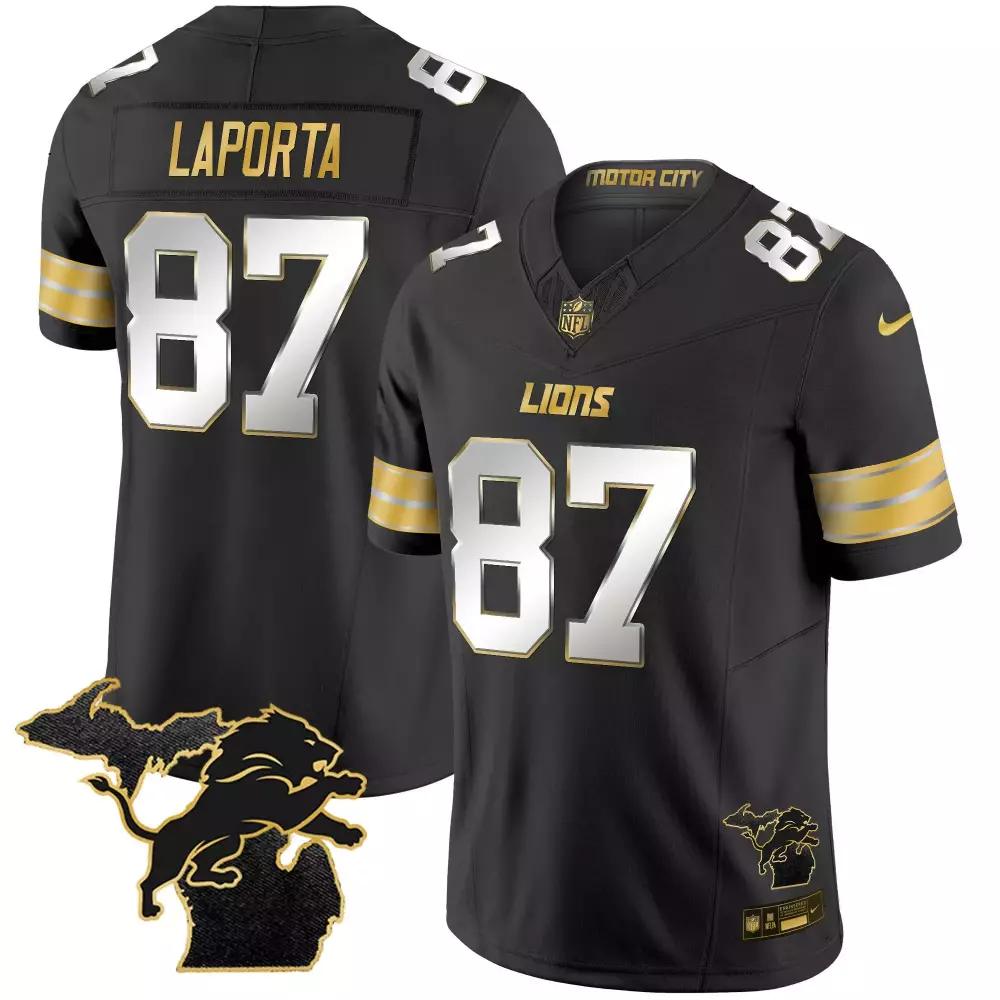 Sam Laporta Detroit Lions 2024 Black Limited Edition Jersey | Stitched Gold Vapor | For Men, Women & Youth