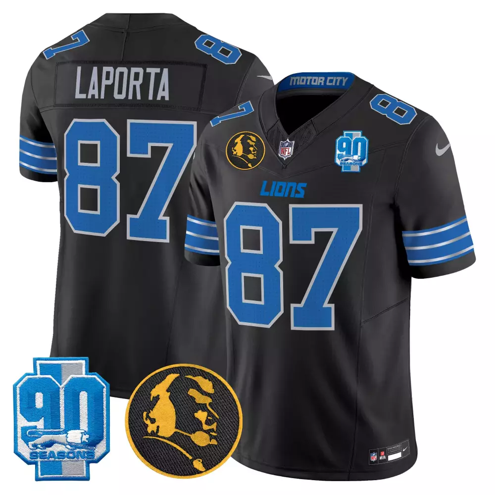 sam laporta black mens detroit lions 2024 90th john madden patch vapor limited jersey all stitched
