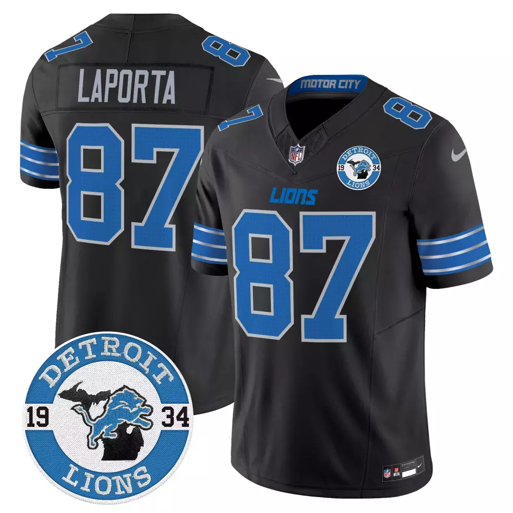 Sam Laporta Detroit Lions 2024 Black Jersey | NFC North Division Champions Patch | Vapor Limited Edition for Women