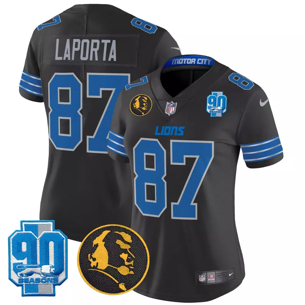 Sam Laporta Detroit Lions 2024 Black Jersey | 90th John Madden Patch | Game Day Outfit for Men, Women & Youth