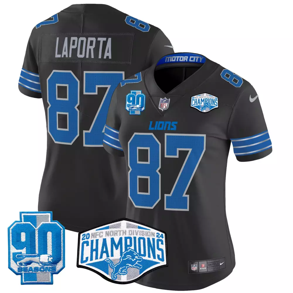 Sam Laporta Detroit Lions 2024 Black Jersey | NFC North Division Champions Patch | Vapor Limited Edition for Women