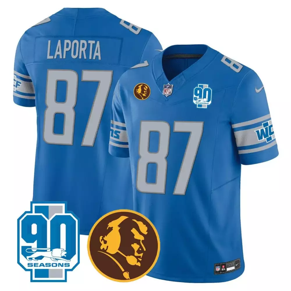 Sam Laporta Blue Men's Detroit Lions 2024 Vapor Limited Jersey Est 1934 Patch | Stitched Fan Gear | For Men, Women & Youth