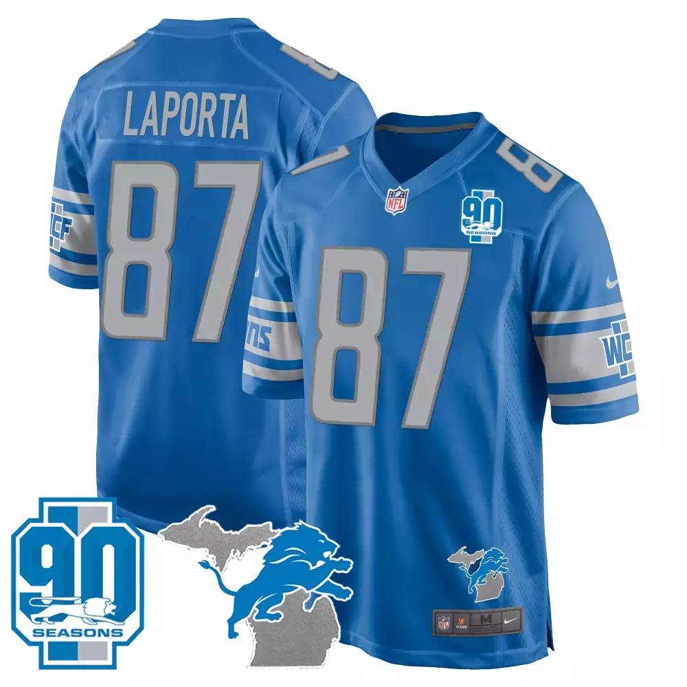 Sam Laporta Blue Men's Detroit Lions 2024 Vapor Limited Jersey Est 1934 Patch | Stitched Fan Gear | For Men, Women & Youth