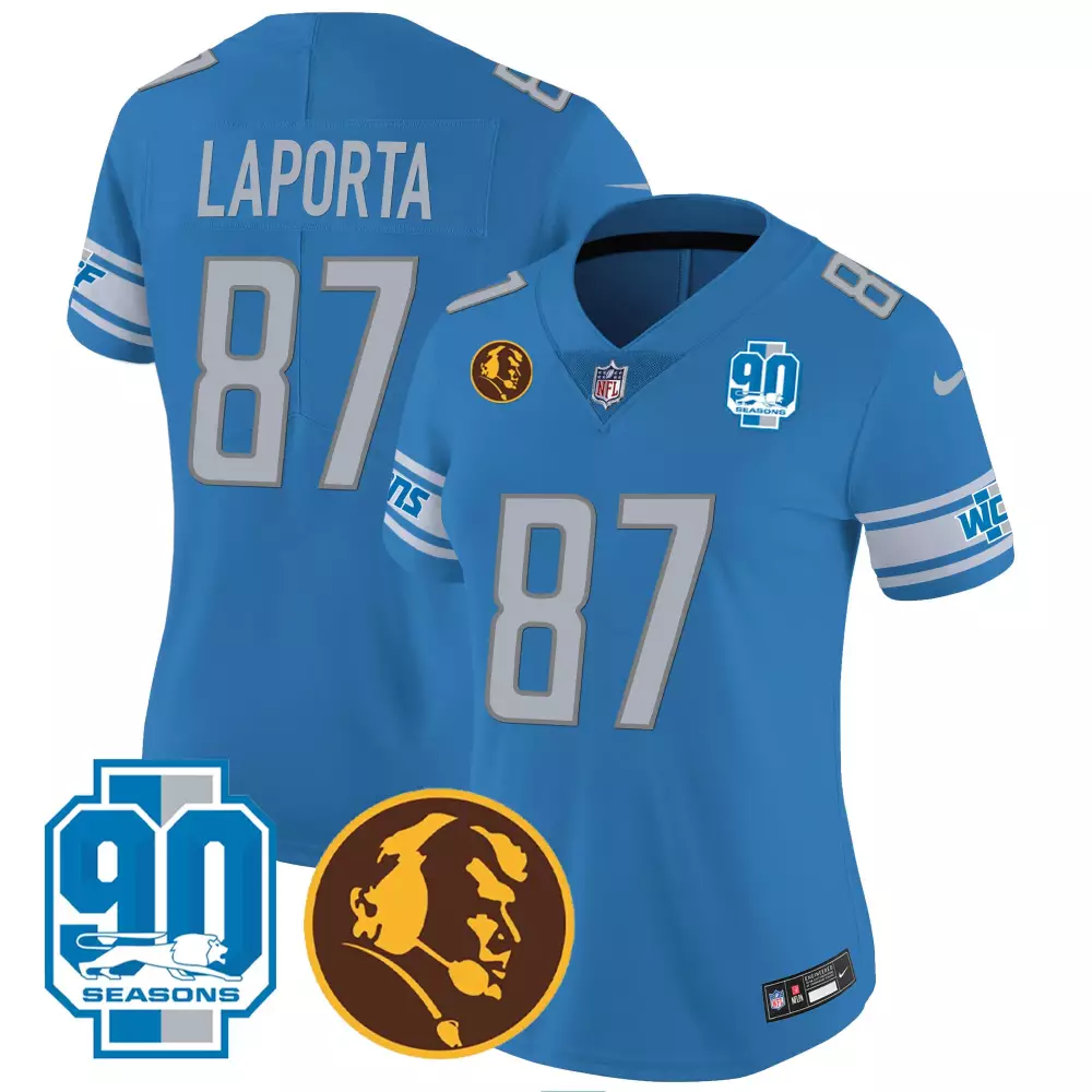 Sam Laporta Detroit Lions 90th John Madden Patch Gray Jersey | Stitched Fan Gear for Women