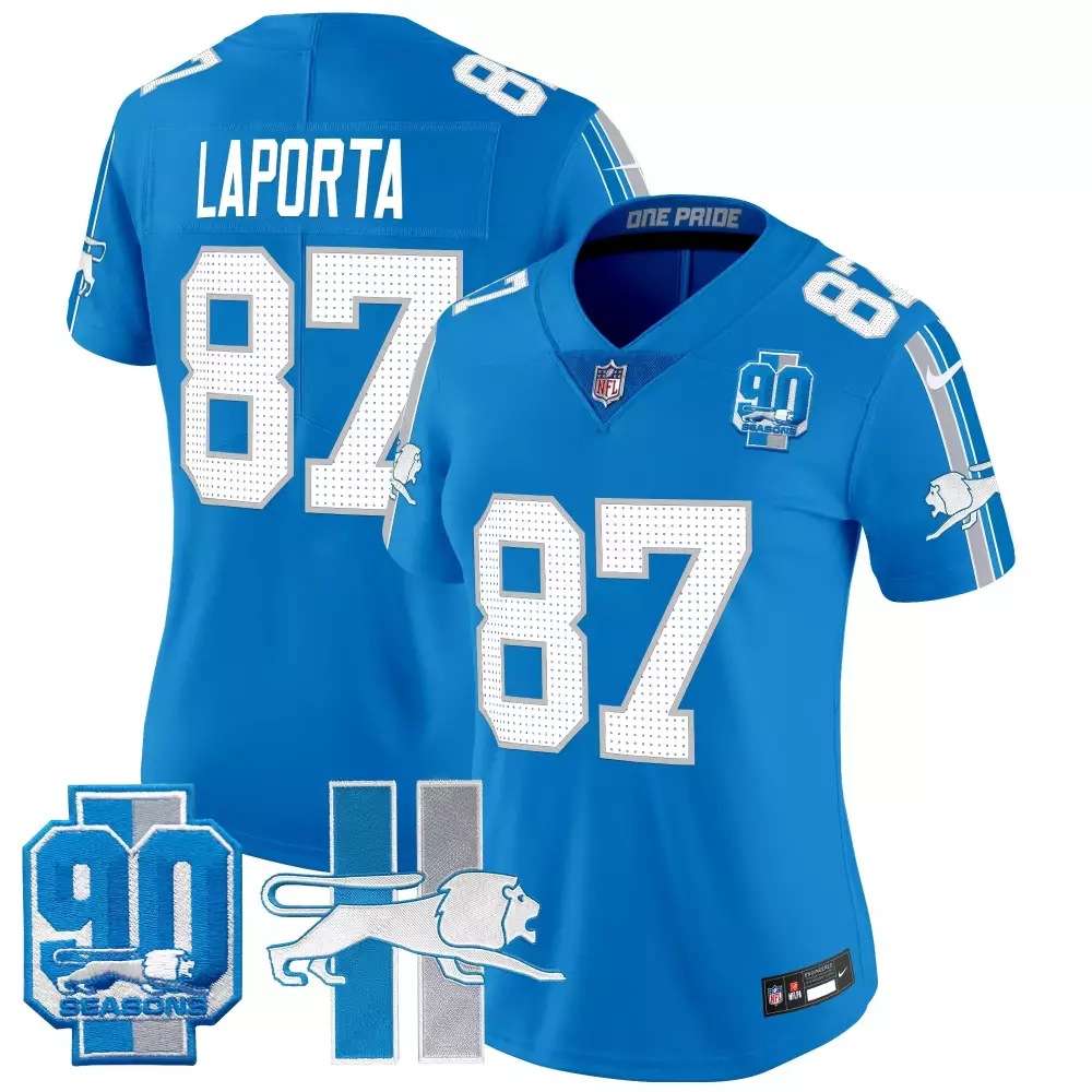 Sam Laporta Detroit Lions Throwback 90th Year Patch Gray Vapor Limited Jersey | Stitched Fan Gear for Women