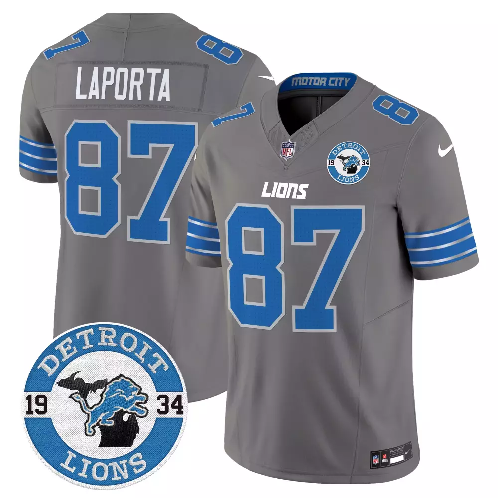 Sam Laporta Detroit Lions 2024 Gray Vapor Limited Jersey | Est 1934 Patch | Stitched Fan Gear for Men, Women & Youth