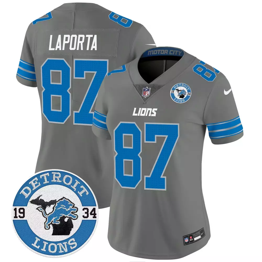 Sam Laporta Detroit Lions 2024 Gray Vapor Limited Jersey | Est 1934 Patch | Stitched Fan Gear for Men, Women & Youth