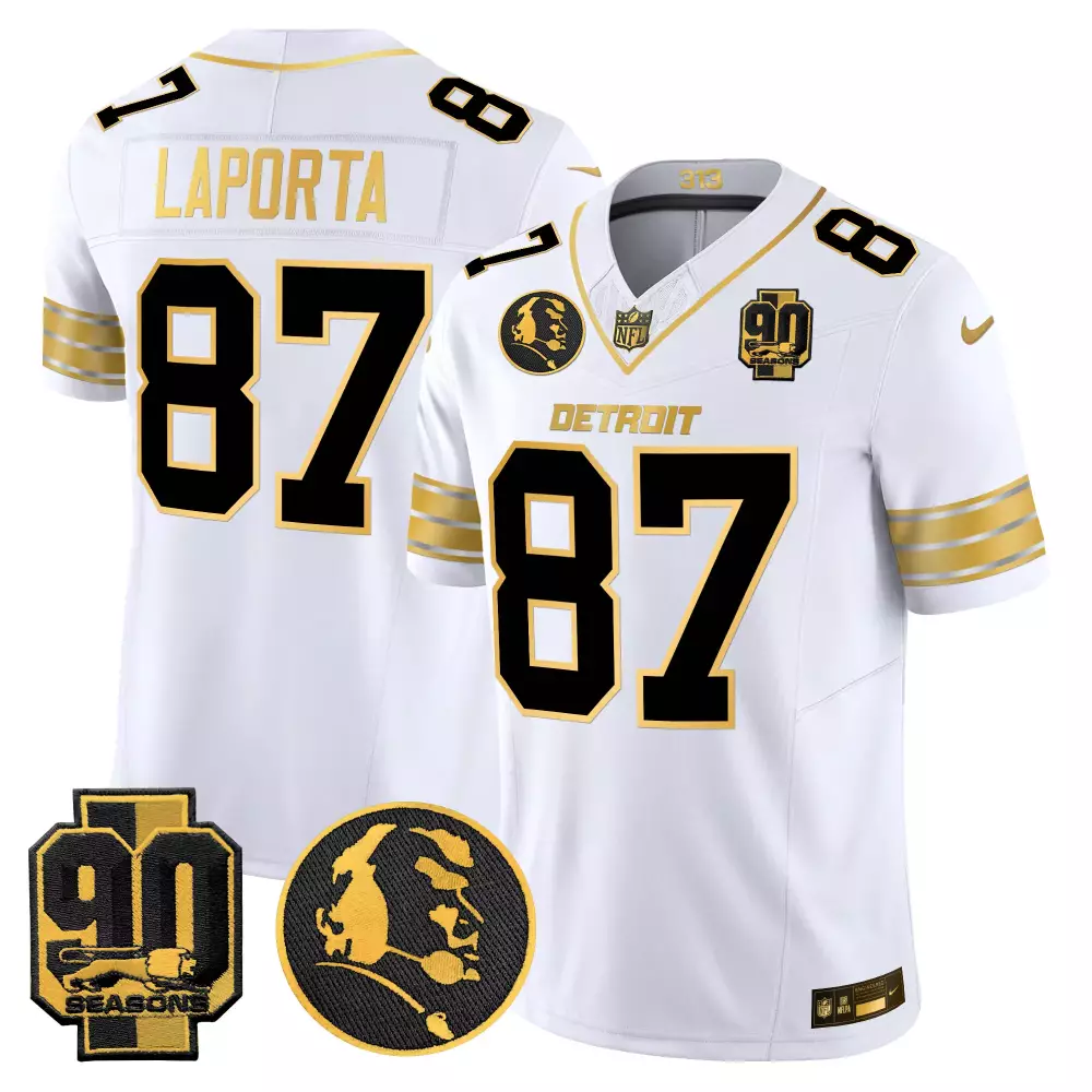 Sam Laporta 2023 NFC North Champions V2 Jersey | White Gold Vapor Stitched | Limited Edition Fan Gear for Men, Women & Youth