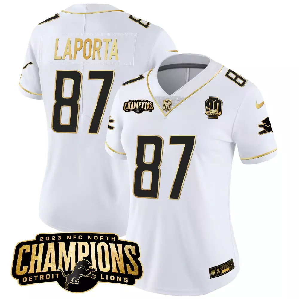 Sam Laporta Women's 90th Year Patch Vapor Limited Jersey | White Stitched | Fan Gear for Game Day | For Men, Women & Youth