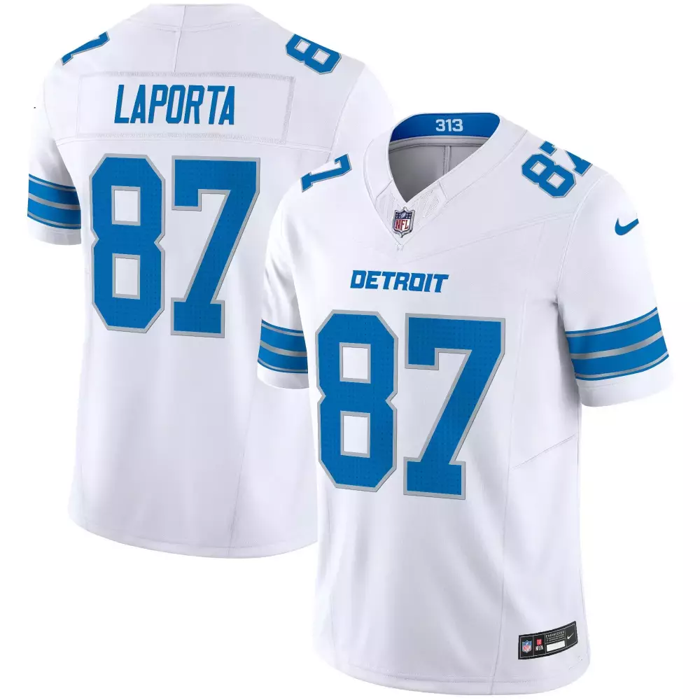 Sam Laporta 2024 NFC North Division Champions Patch Vapor Limited Jersey | White Stitched | Fan Gear for Men, Women & Youth