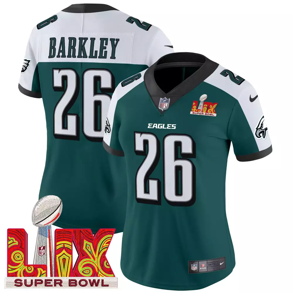 Saquon Barkley Philadelphia Eagles Green Alternate Super Bowl LIX Patch Vapor Limited Jersey | Stitched Fan Gear for Women | For Women & Youth