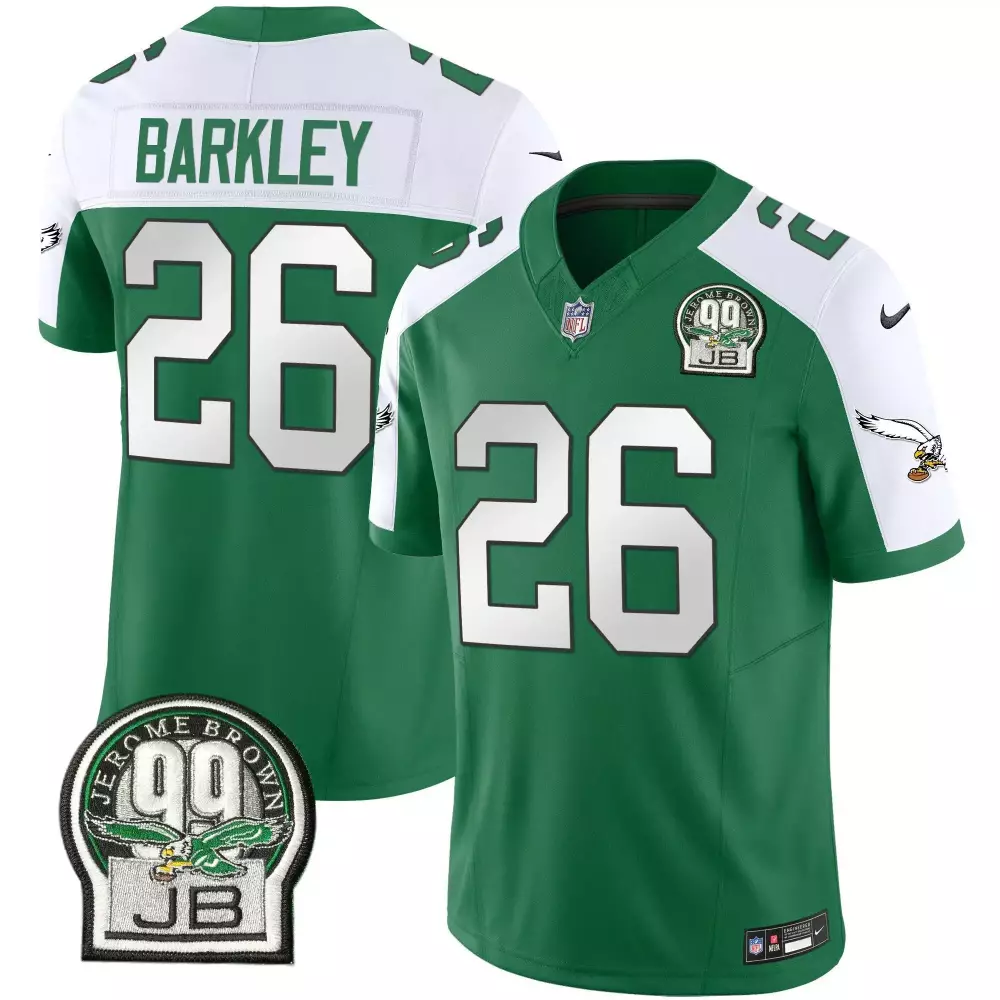 Saquon Barkley Philadelphia Eagles Kelly Alternate Jerome Brown Patch Kelly Green Alternate Jersey | Stitched Fan Gear | For Men, Women & Youth