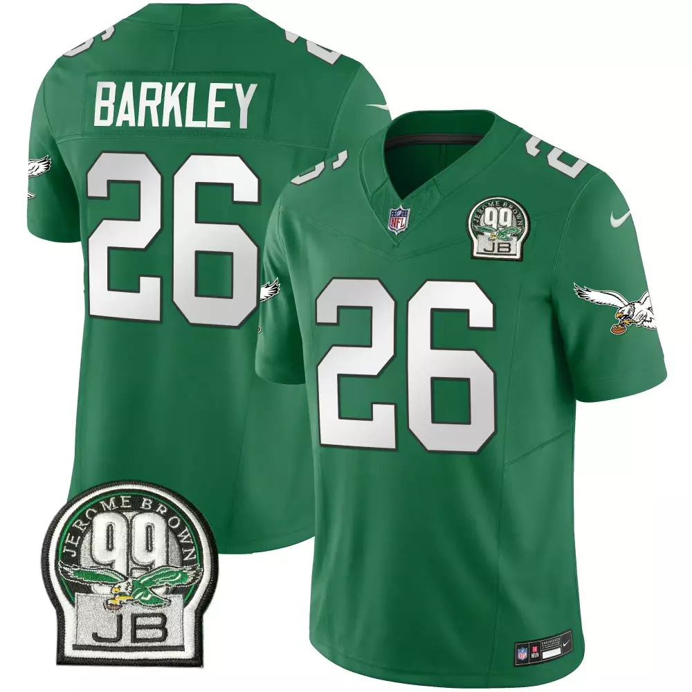 Saquon Barkley Philadelphia Eagles Jerome Brown Patch Black Kelly Green Alternate Jersey V2 | Men's Fan Gear | For Men, Women & Youth