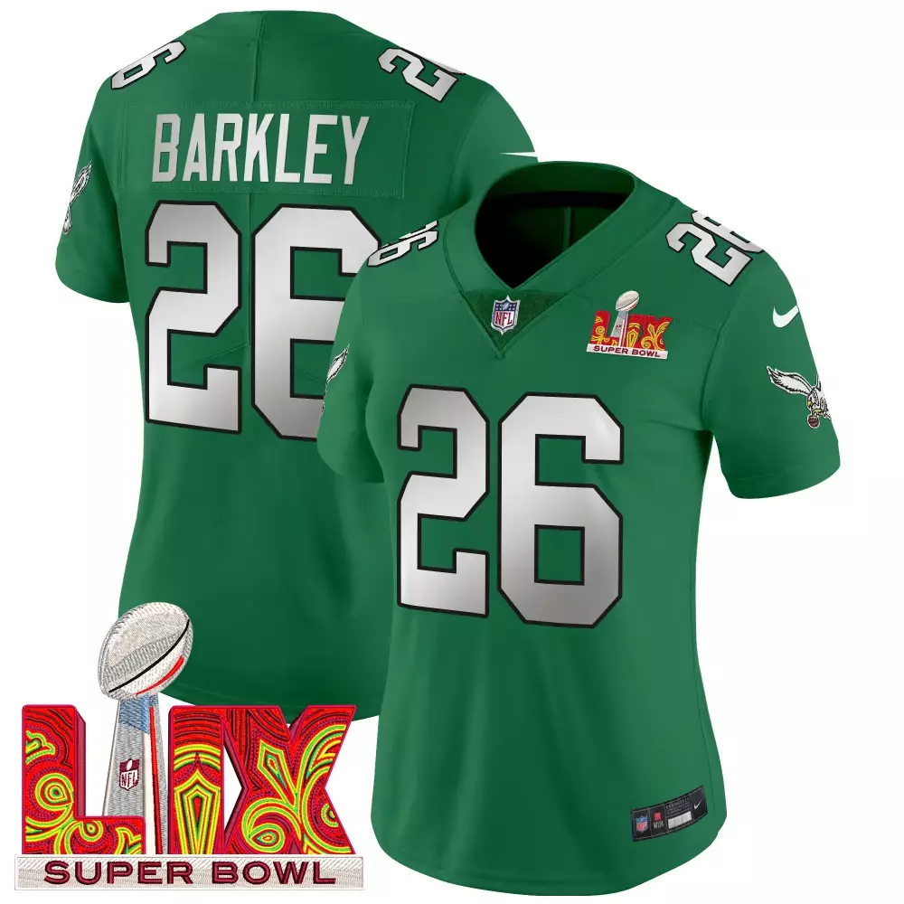 saquon barkley kelly green womens philadelphia eagles super bowl lix patch vapor limited jersey all stitched