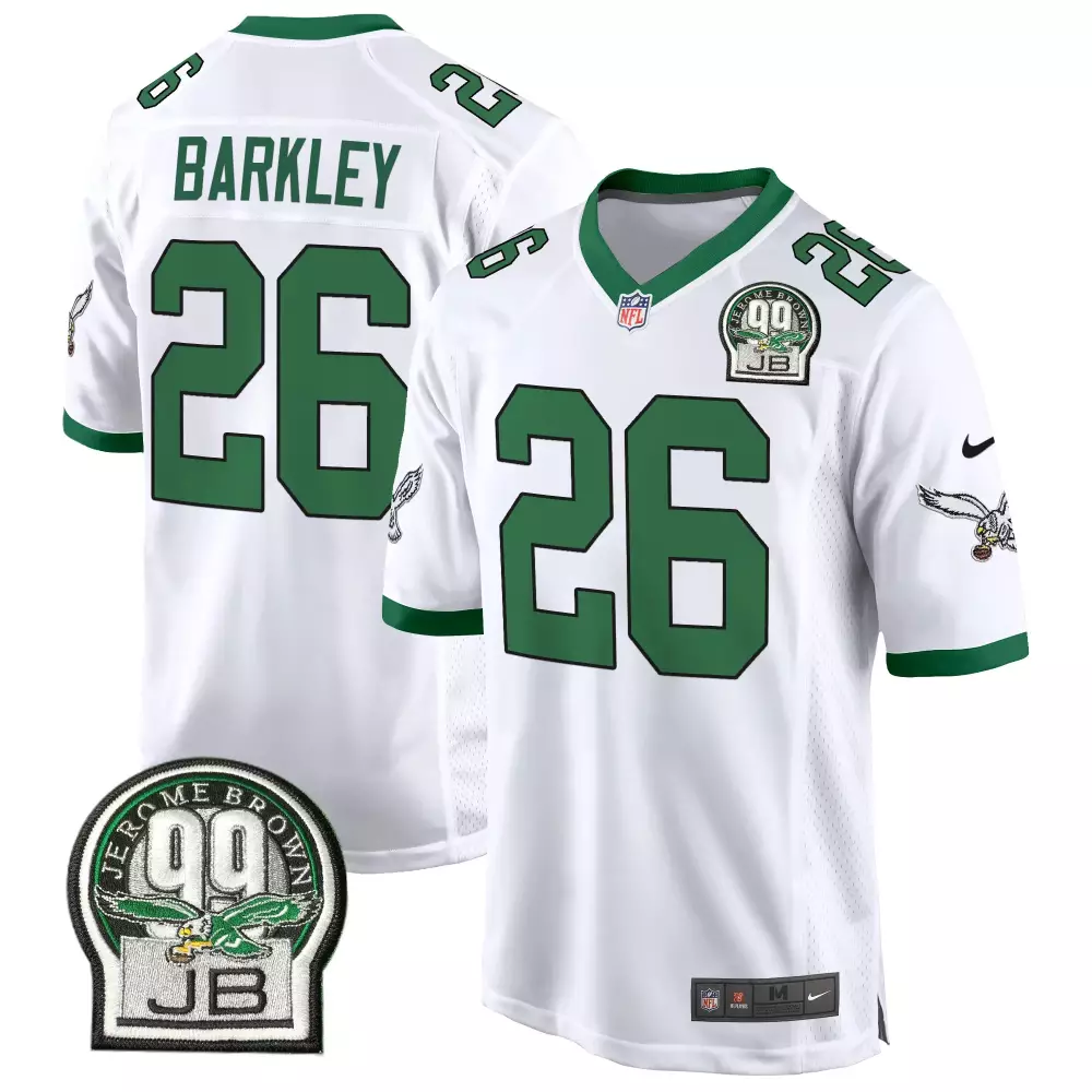 saquon barkley kelly white mens philadelphia eagles jerome brown patch kelly green game jersey all stitched