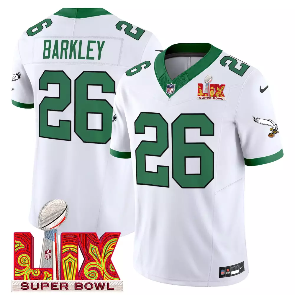 saquon barkley kelly white mens philadelphia eagles super bowl lix patch vapor limited jersey all stitched