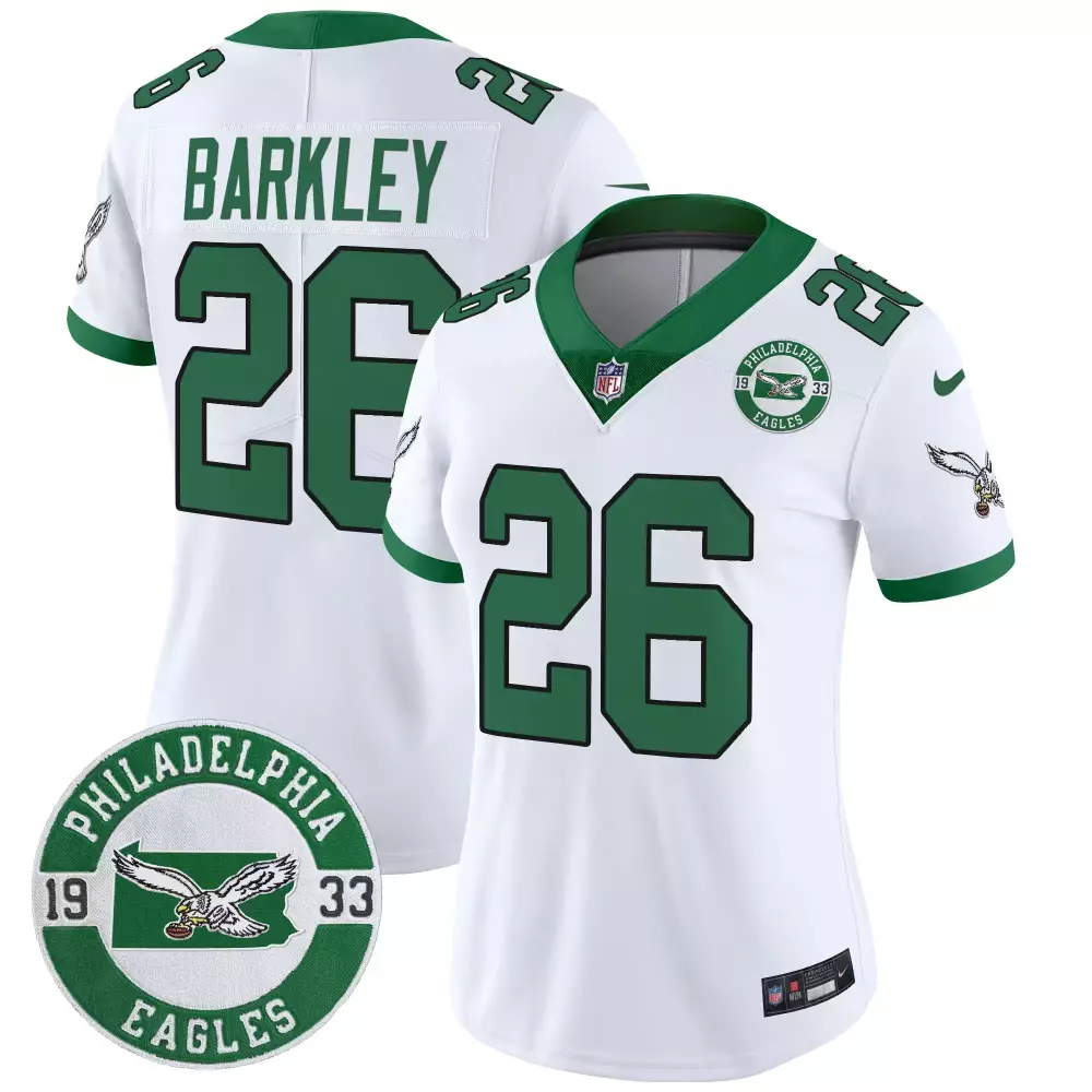 saquon barkley kelly white mens philadelphia eagles super bowl lix patch vapor limited jersey all stitched