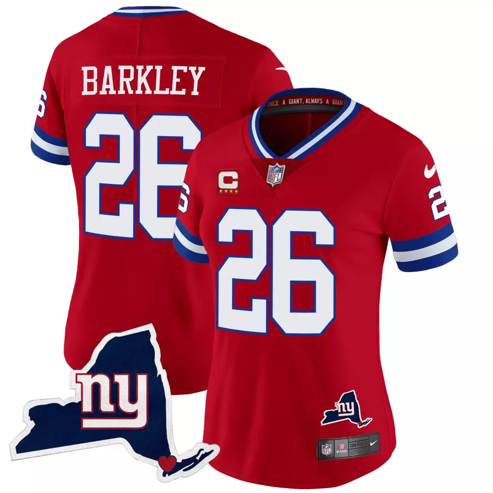 Saquon Barkley Red Women's New York Giants State Map Patch Limited Jersey V2 | Stitched Style | Exclusive Fan Gear | For Women