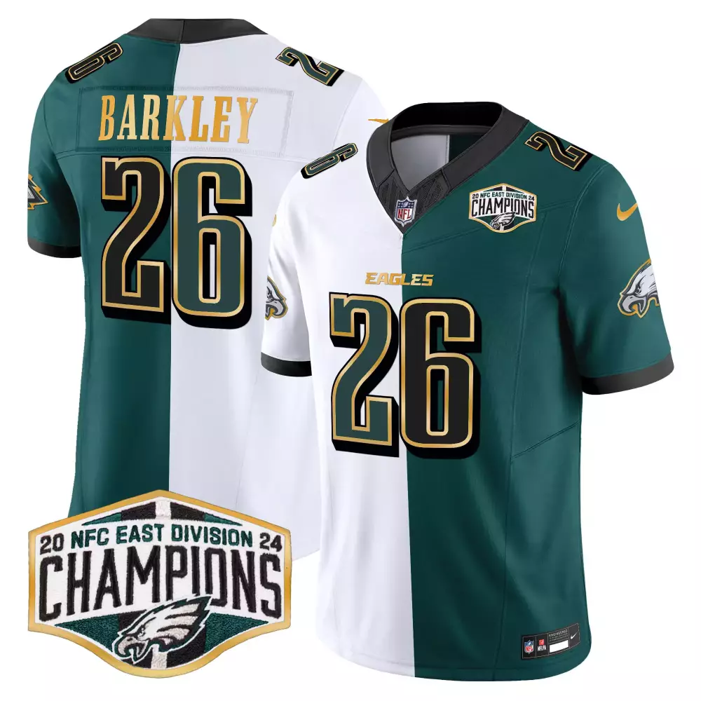 saquon barkley split mens philadelphia eagles 2024 nfc east division champions gold trim vapor limited jersey all stitch
