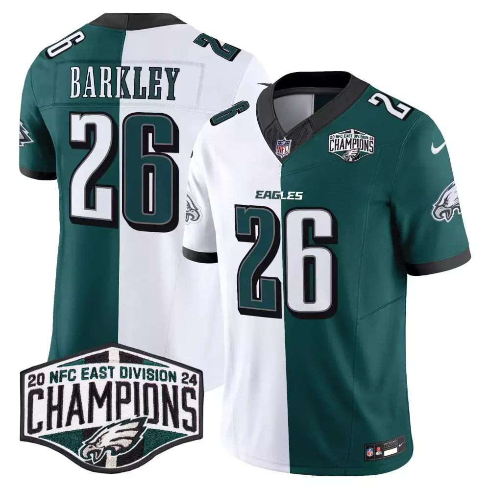 saquon barkley split mens philadelphia eagles 2024 nfc east division champions gold trim vapor limited jersey all stitch