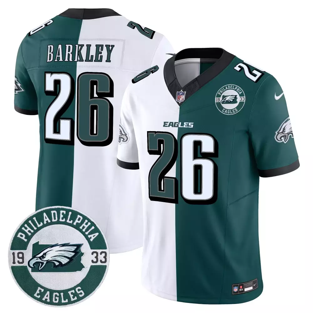 saquon barkley split mens philadelphia eagles 2024 nfc east division champions gold trim vapor limited jersey all stitch