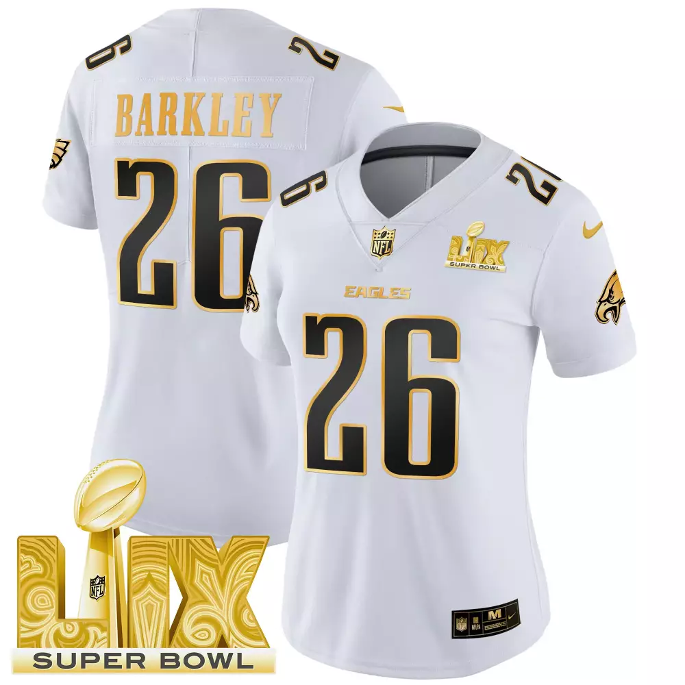 saquon barkley white gold mens philadelphia eagles 2024 throwback gold vapor limited jersey est 1933 patch all stitched