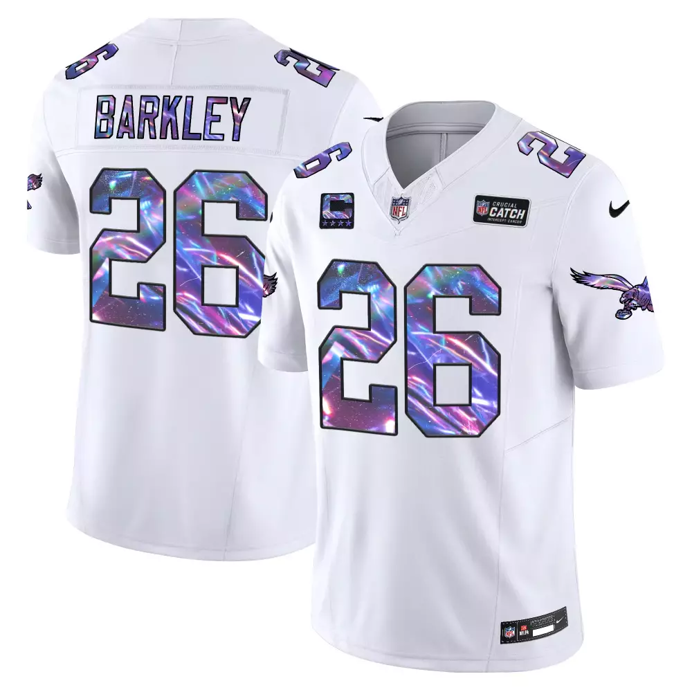 saquon barkley white mens philadelphia eagles 2024 crucial catch vapor limited jersey all stitched
