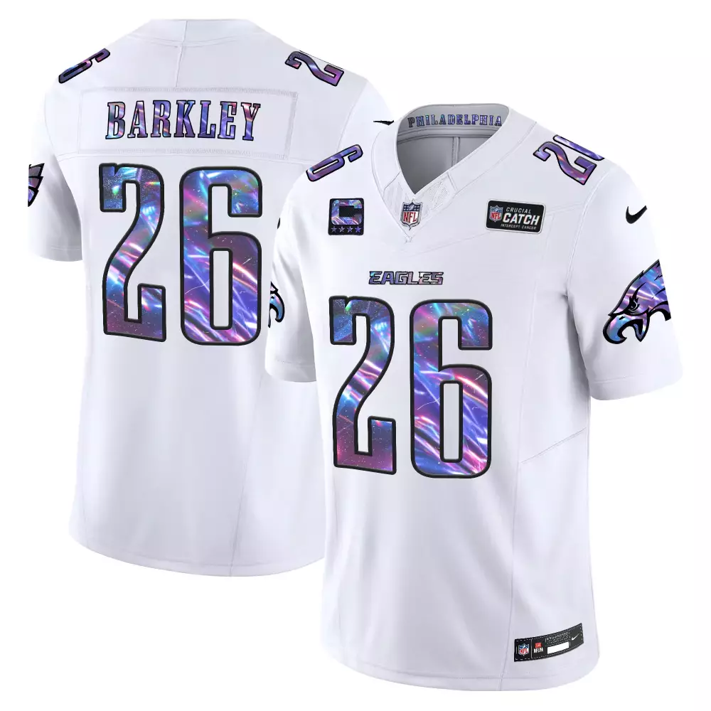 saquon barkley white mens philadelphia eagles 2024 crucial catch vapor limited jersey all stitched