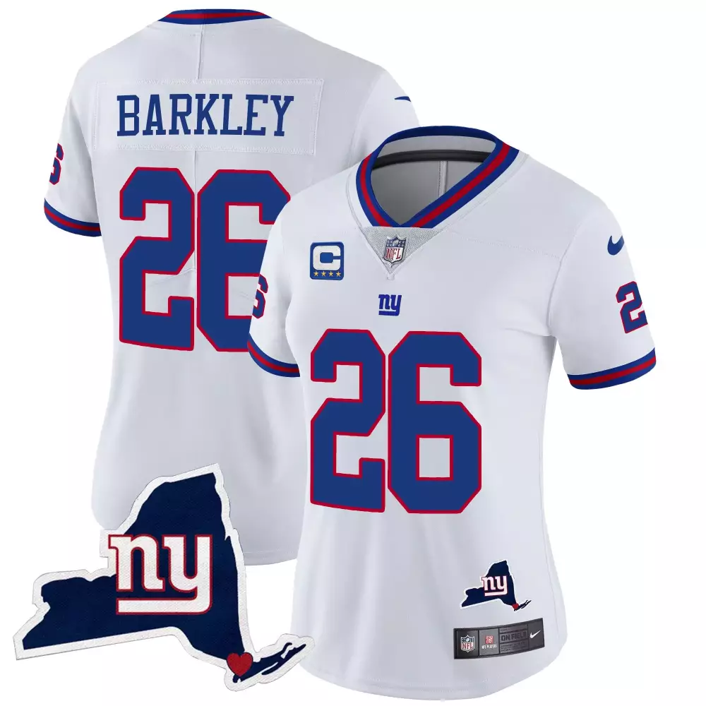 Saquon Barkley New York Giants State Map Patch Jersey V2 | White Limited Edition Stitched | Fan Gear | For Men