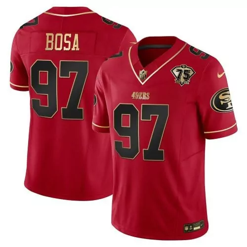 Nick Bosa Scarlet Limited Men's 49ers Throwback Vapor Limited Jersey 75th Anniversary Patch | Stitched | Fan Gear for Men, Women & Youth