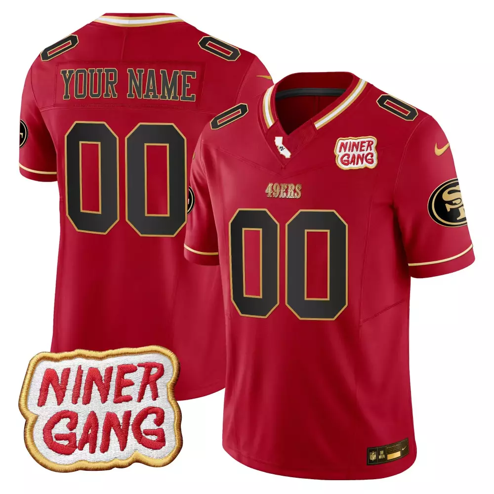 Scarlet Limited San Francisco 49ers 2024 Niner Gang Patch Vapor Custom Jersey V2 | All Stitched for Men | Fan Gear | For Men, Women & Youth