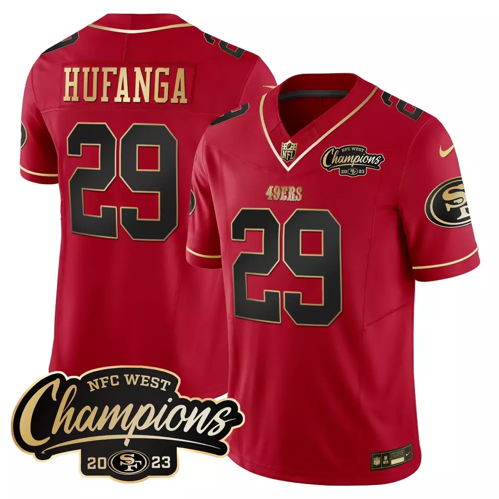 Talanoa Hufanga Scarlet Limited San Francisco 49ers 2023 NFC West Champions Patch Vapor Jersey | For Men, Women & Youth