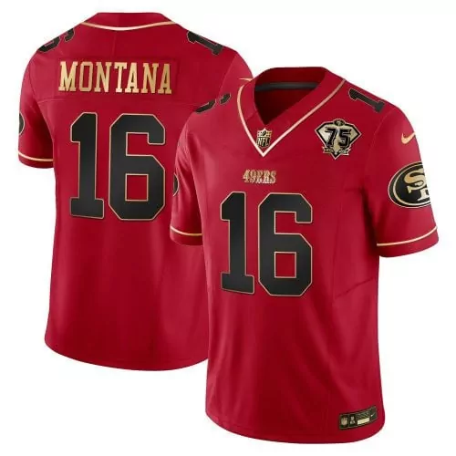 scarlet limited youth joe montana san francisco 49ers throwback vapor limited jersey 75th anniversary patch