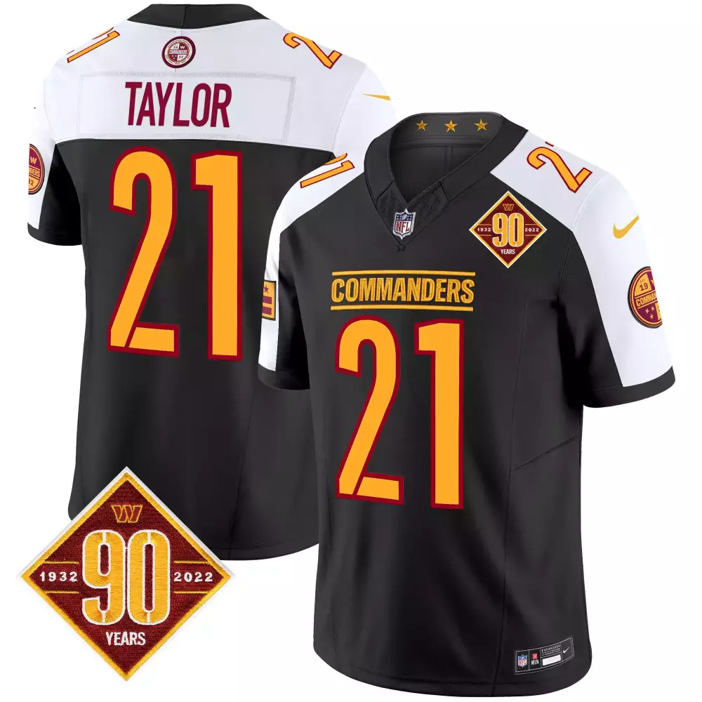 sean taylor black alternate mens washington commanders 90th anniversary patch vapor jersey v3 all stitched