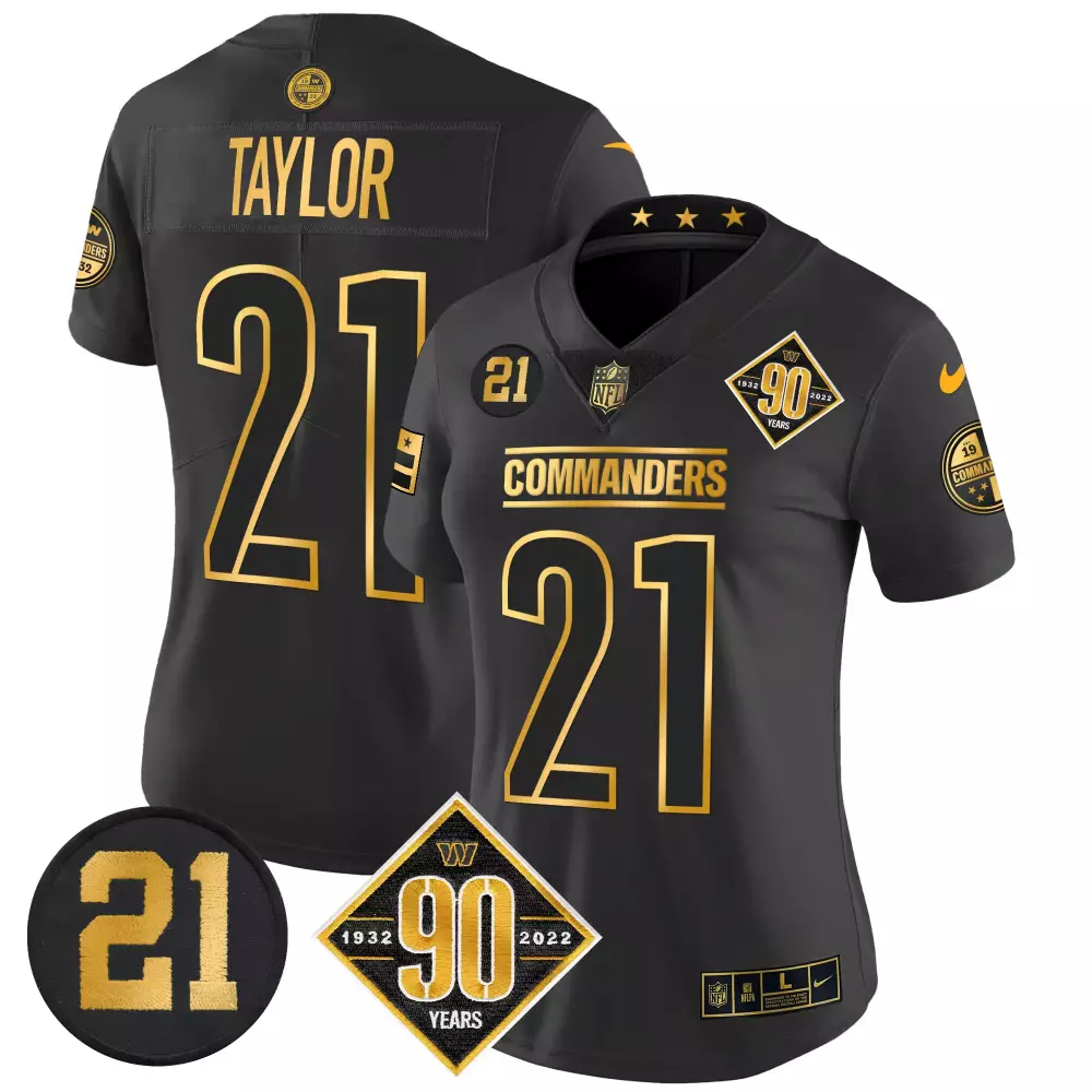 sean taylor black gold womens washington commanders 90th sean taylor patch gold vapor limited jersey all stitched
