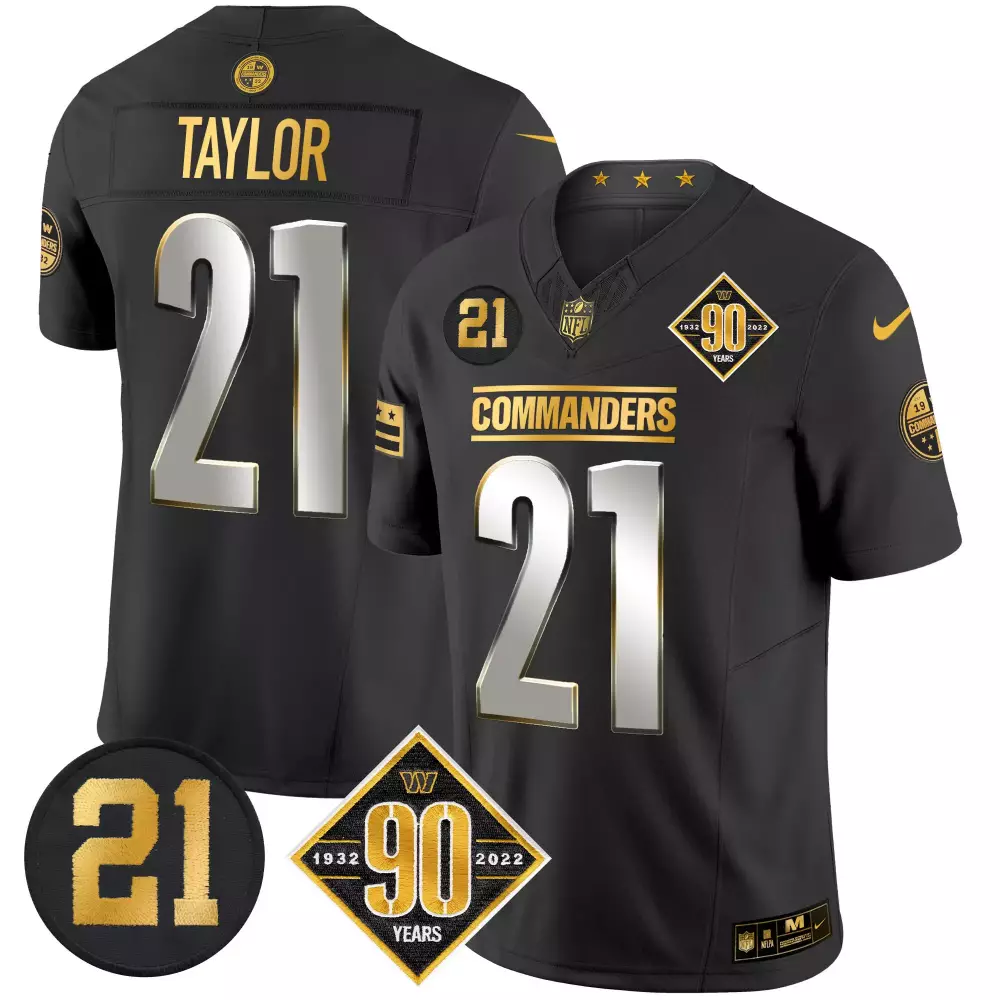 sean taylor black gold womens washington commanders 90th sean taylor patch gold vapor limited jersey all stitched