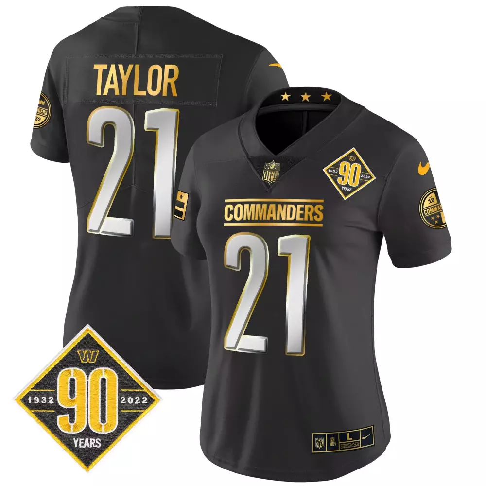 sean taylor black gold womens washington commanders 90th sean taylor patch gold vapor limited jersey all stitched