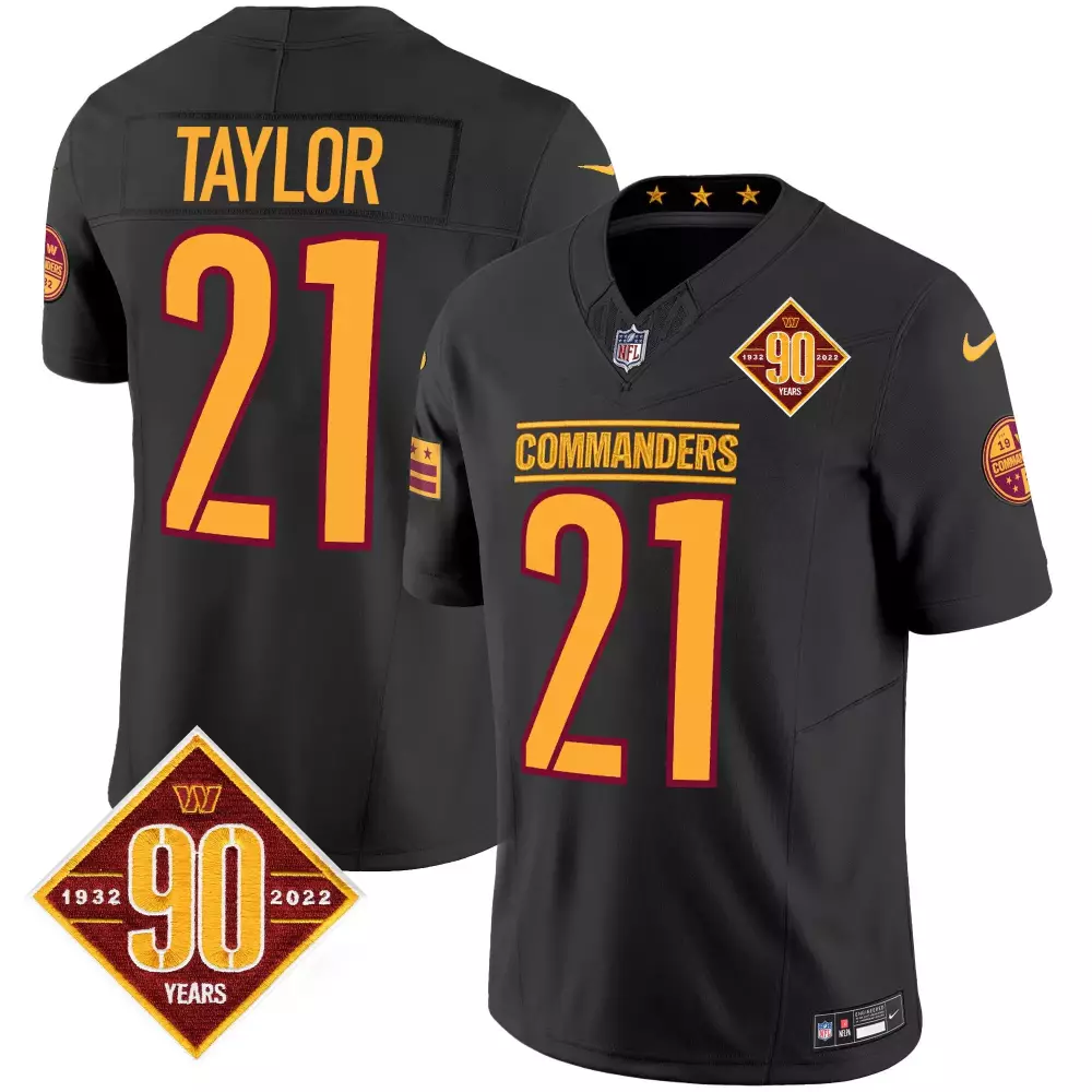 sean taylor black mens washington commanders 90th anniversary patch vapor jersey all stitched