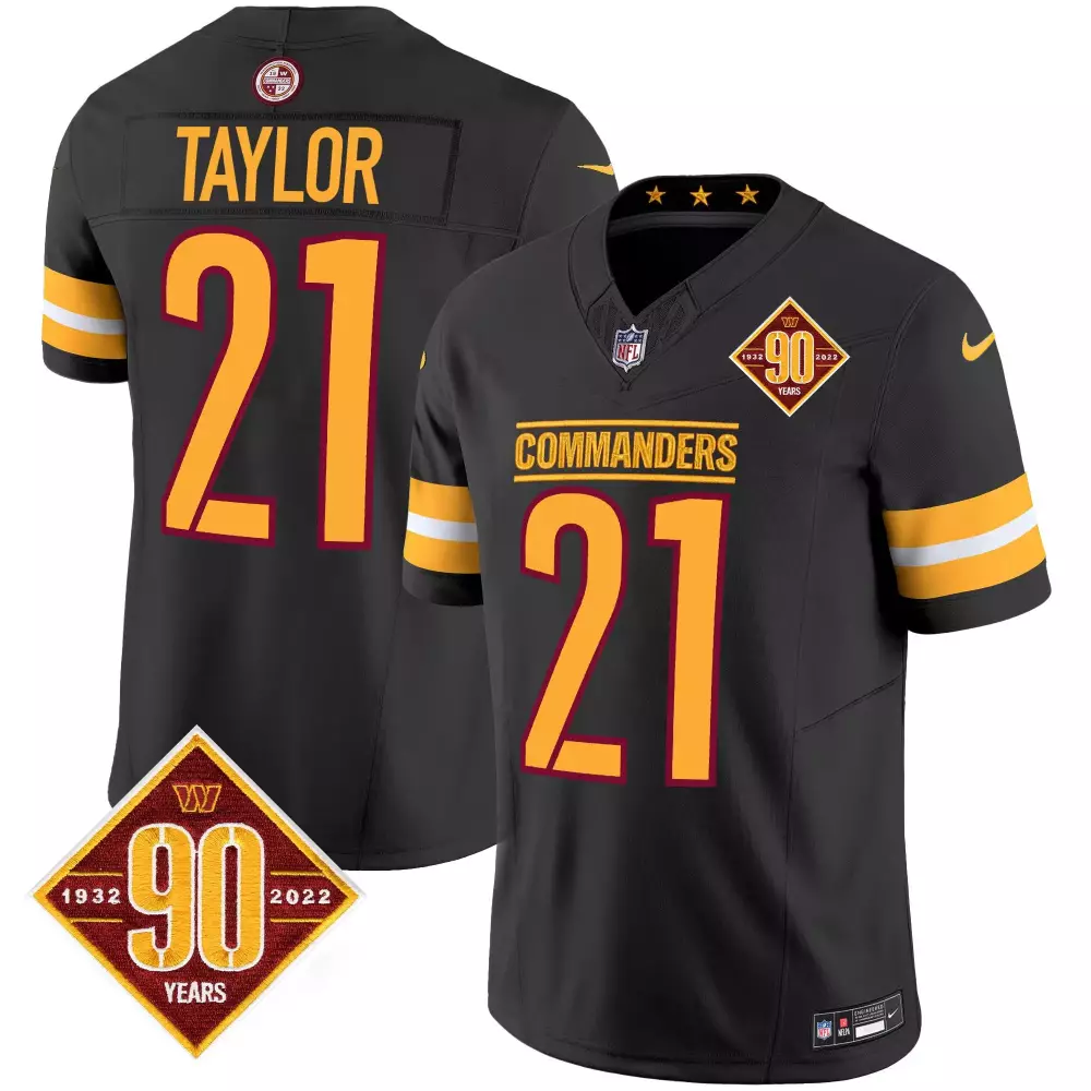 sean taylor black mens washington commanders 90th anniversary patch vapor jersey all stitched